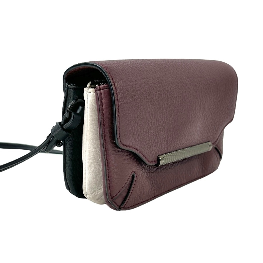 Rag & Bone Burgundy Black Triple Compartment Pebble Leather Moto Crossbody Bag